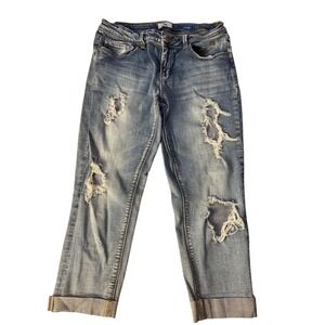 YMI Jeans Womens‎ Size 7 Cropped Distressed Blue Denim Pants